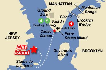 Mappa di accesso a Ellis Island