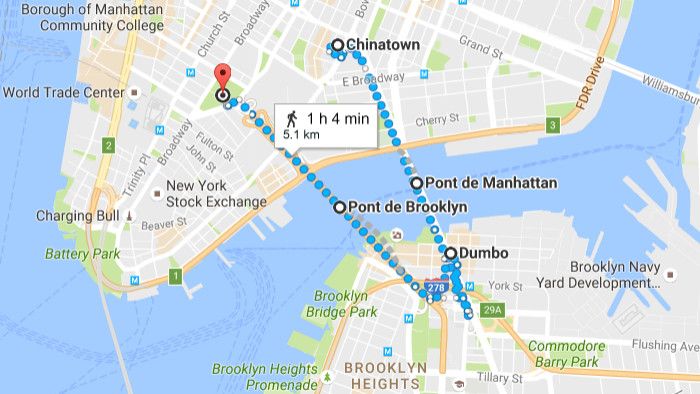 Mappa della passeggiata sul Brooklyn Bridge