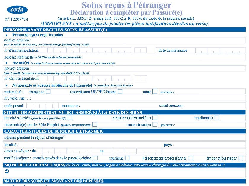 Formulaire S3125 de la sécurité sociale française