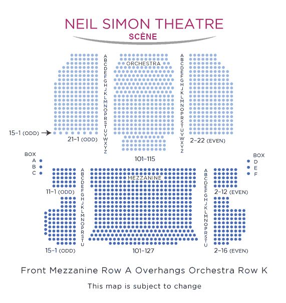 Plan de la salle du Neil Simon Theater de New York